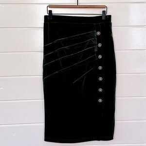 Womens Green Velvet High Waist Pencil Skirt, Medium
